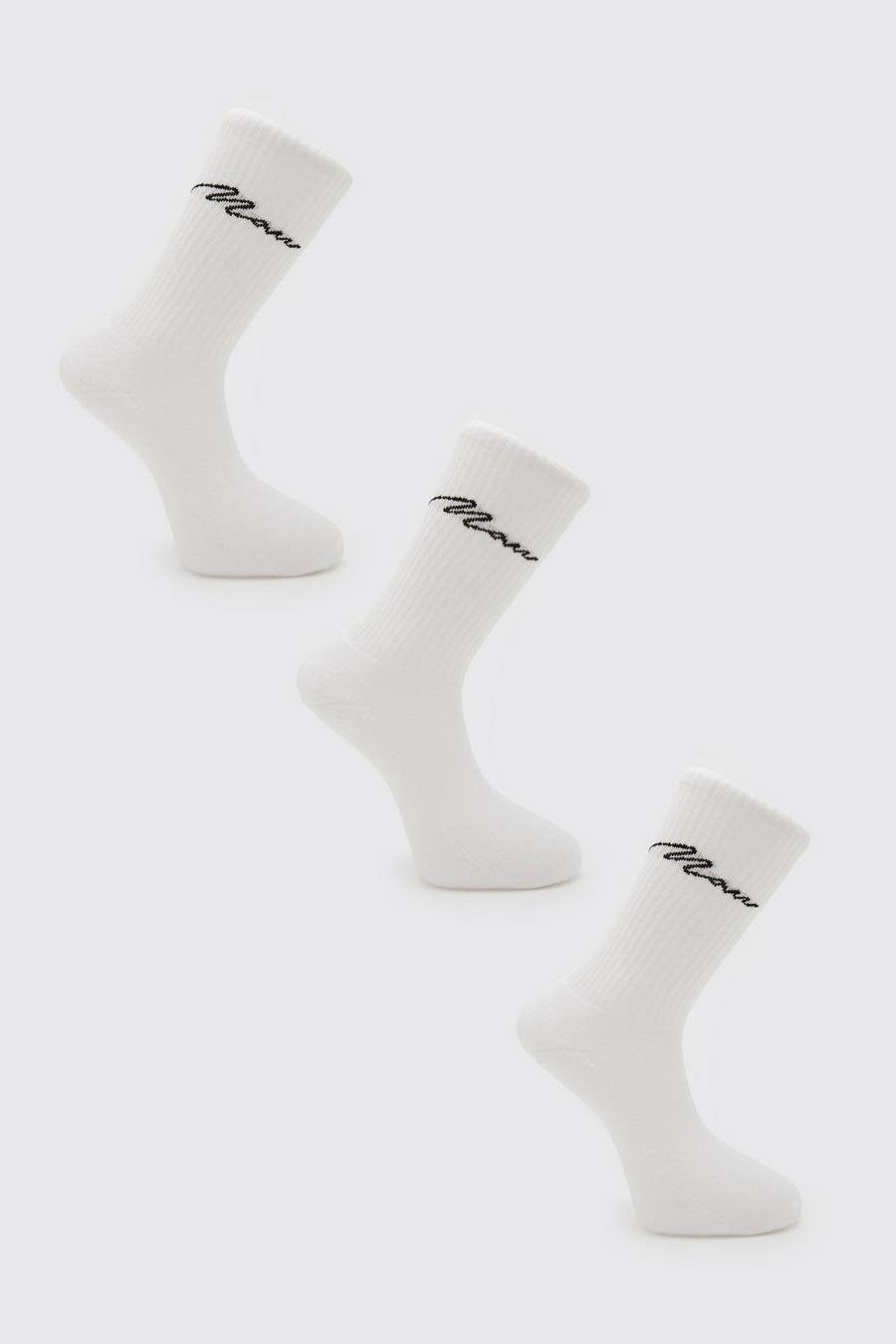 White 3 Pack Man Script Sport Socks image number 1