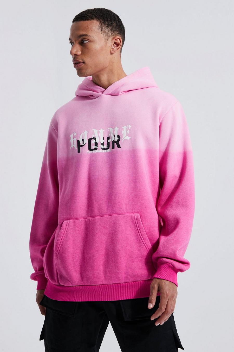 Pink Tall Oversized Ombre Tie Dye Graphic Hoodie image number 1
