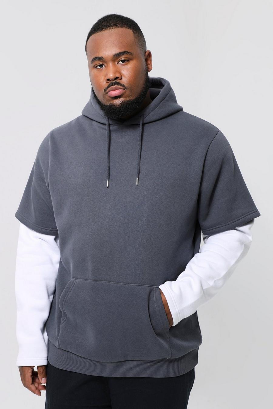 Charcoal Plus Faux Layer Hoodie image number 1