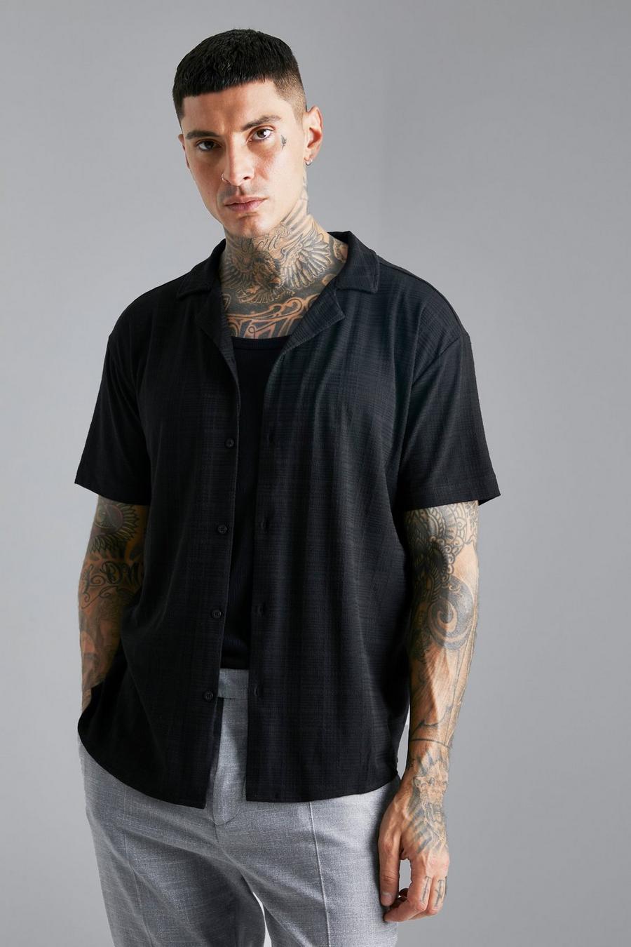Black Revere Check Oversized Jacquard Shirt image number 1