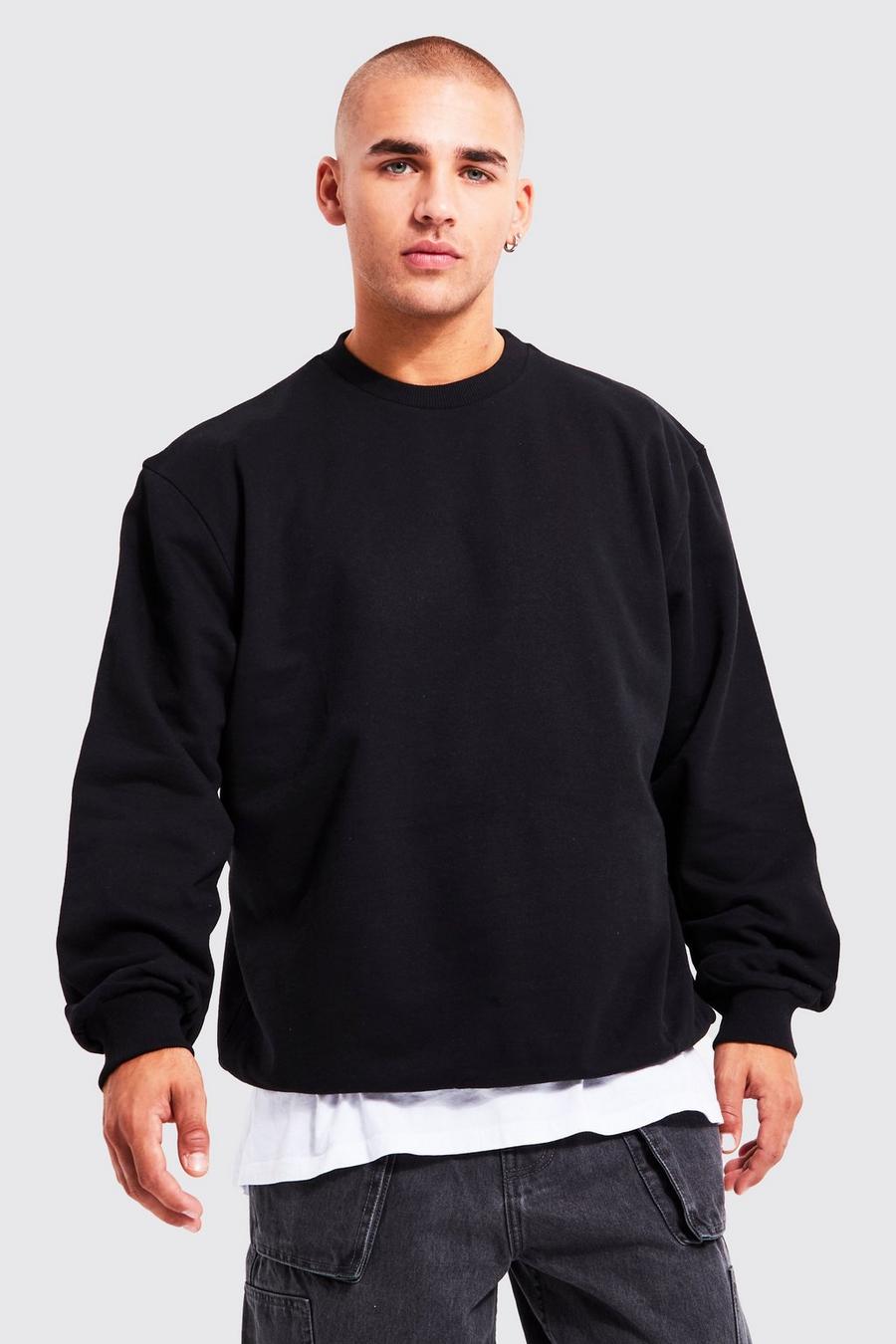 Black svart Basic Crew Neck Sweatshirt