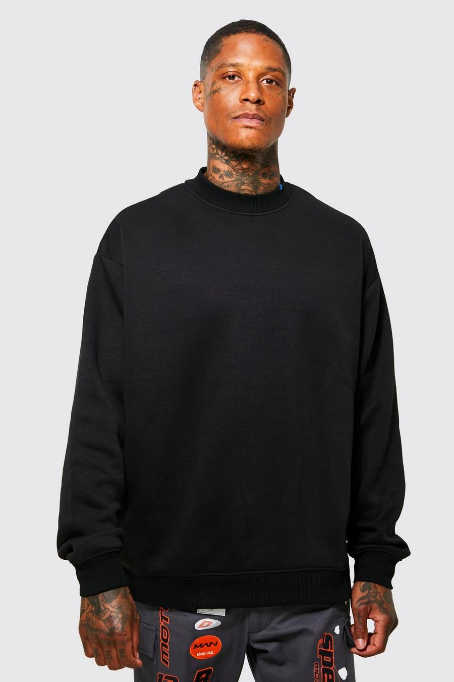 Black Oversized Extended Neck Sweatshirt