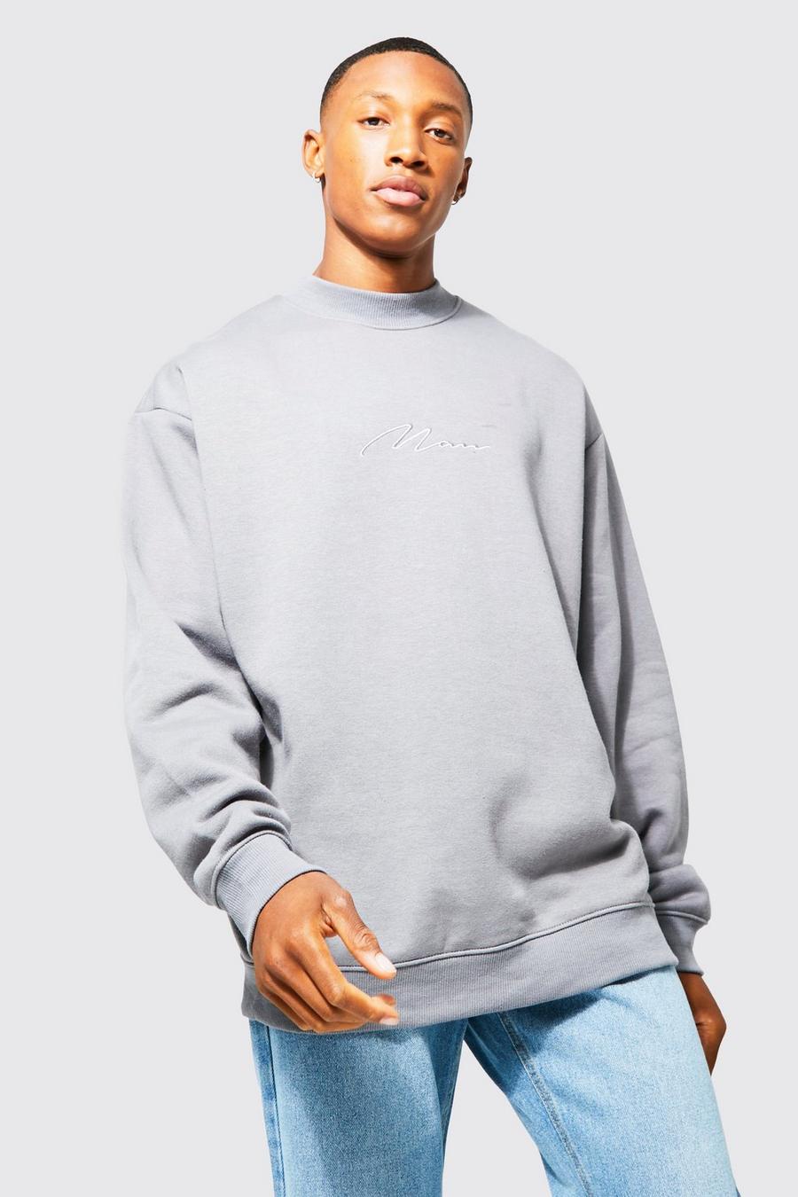 Men's Oversized Signature Extended Neck Sweatshirt | Boohoo UK