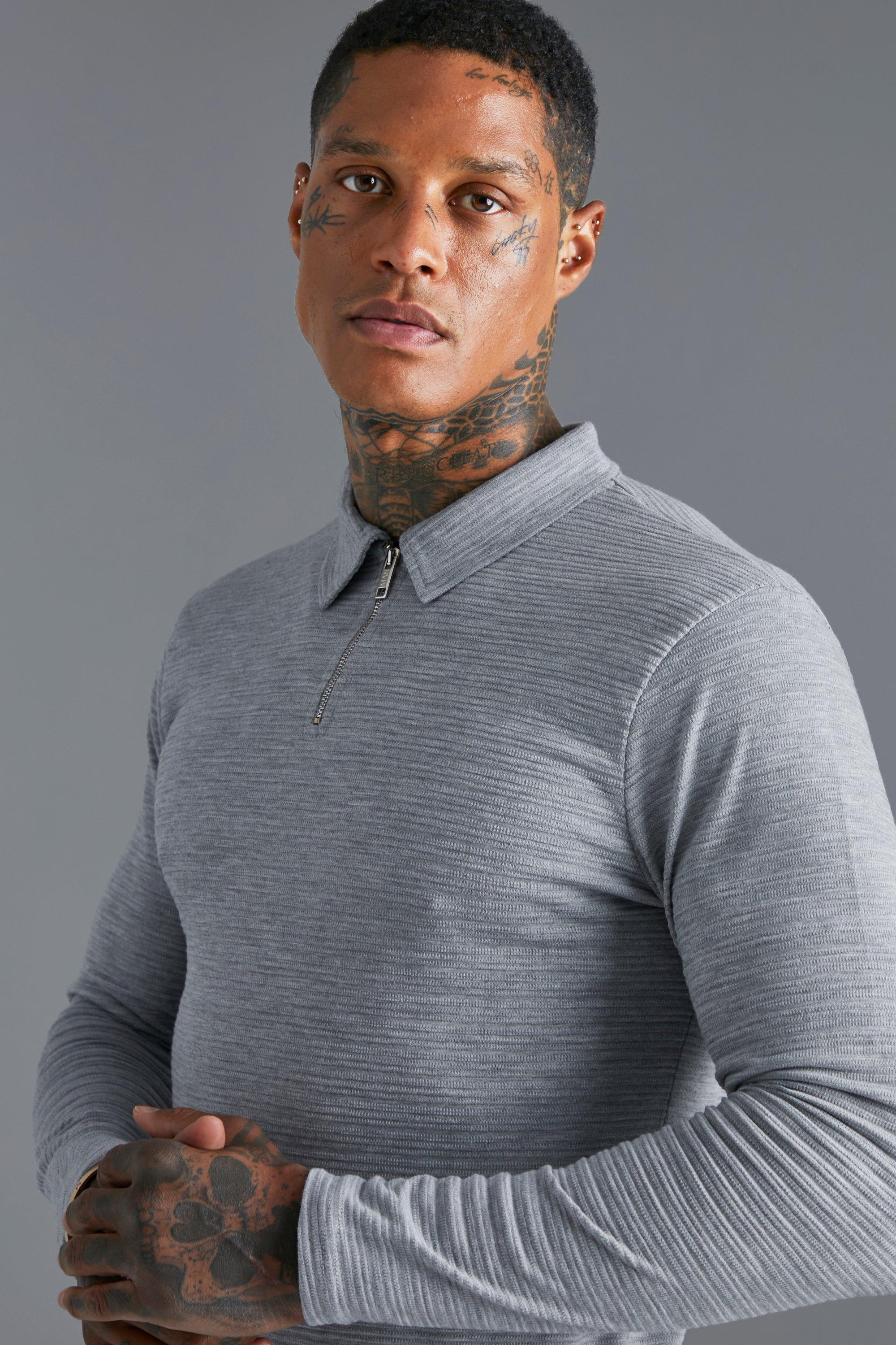 Mens long sleeve zip polo sale