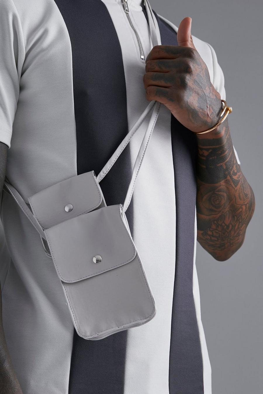 Bolso cruzado con bolsillos de cuero sintético, Light grey image number 1