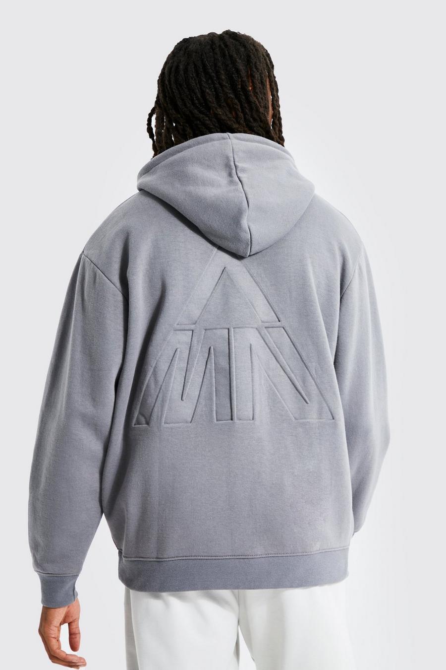 Charcoal grey Oversized Overdyed Debossed Graphic Hoodie