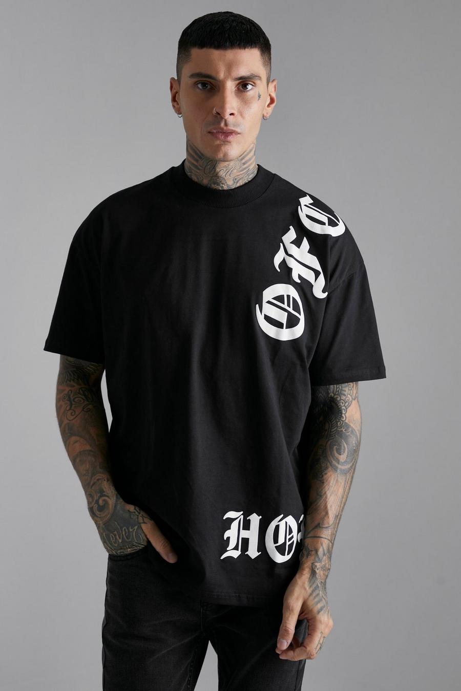 Black noir Oversized Extended Neck Puff Graphic T-shirt