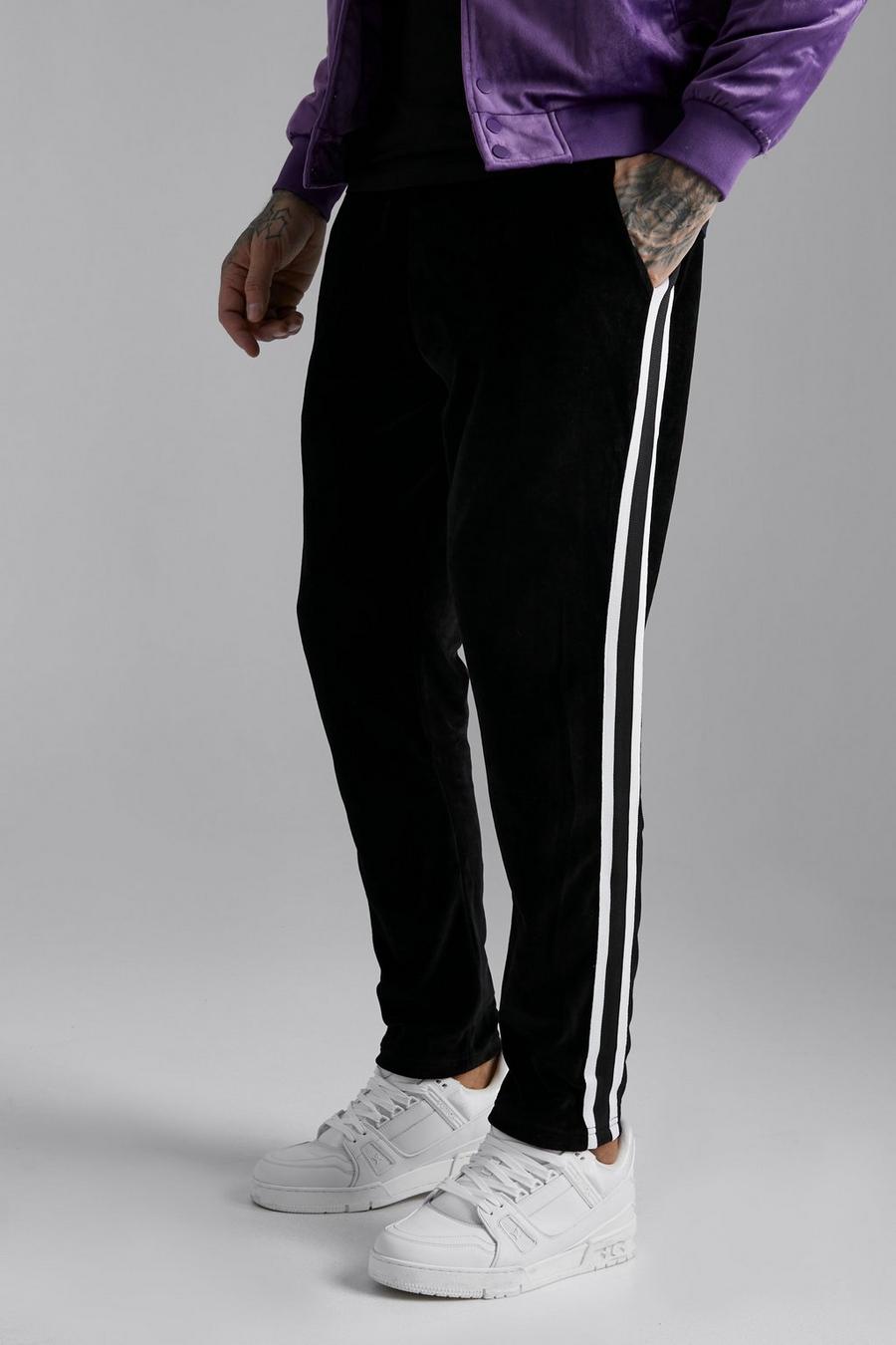 Pantalón deportivo de velvetón con cinta lateral, Black nero image number 1