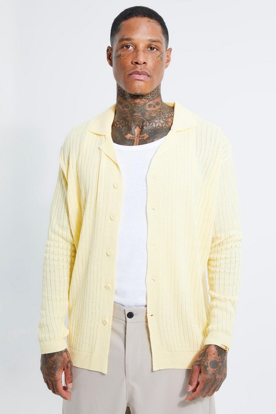 Cream Open Stitch Ribbed Long Sleeve Shirt image number 1