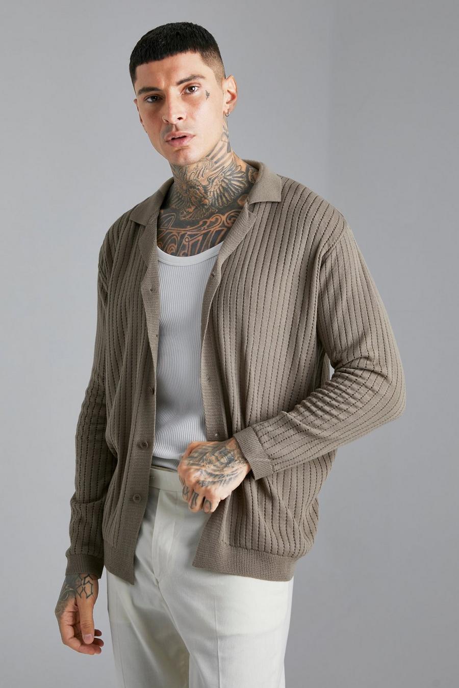 Taupe Open Stitch Ribbed Long Sleeve Shirt image number 1