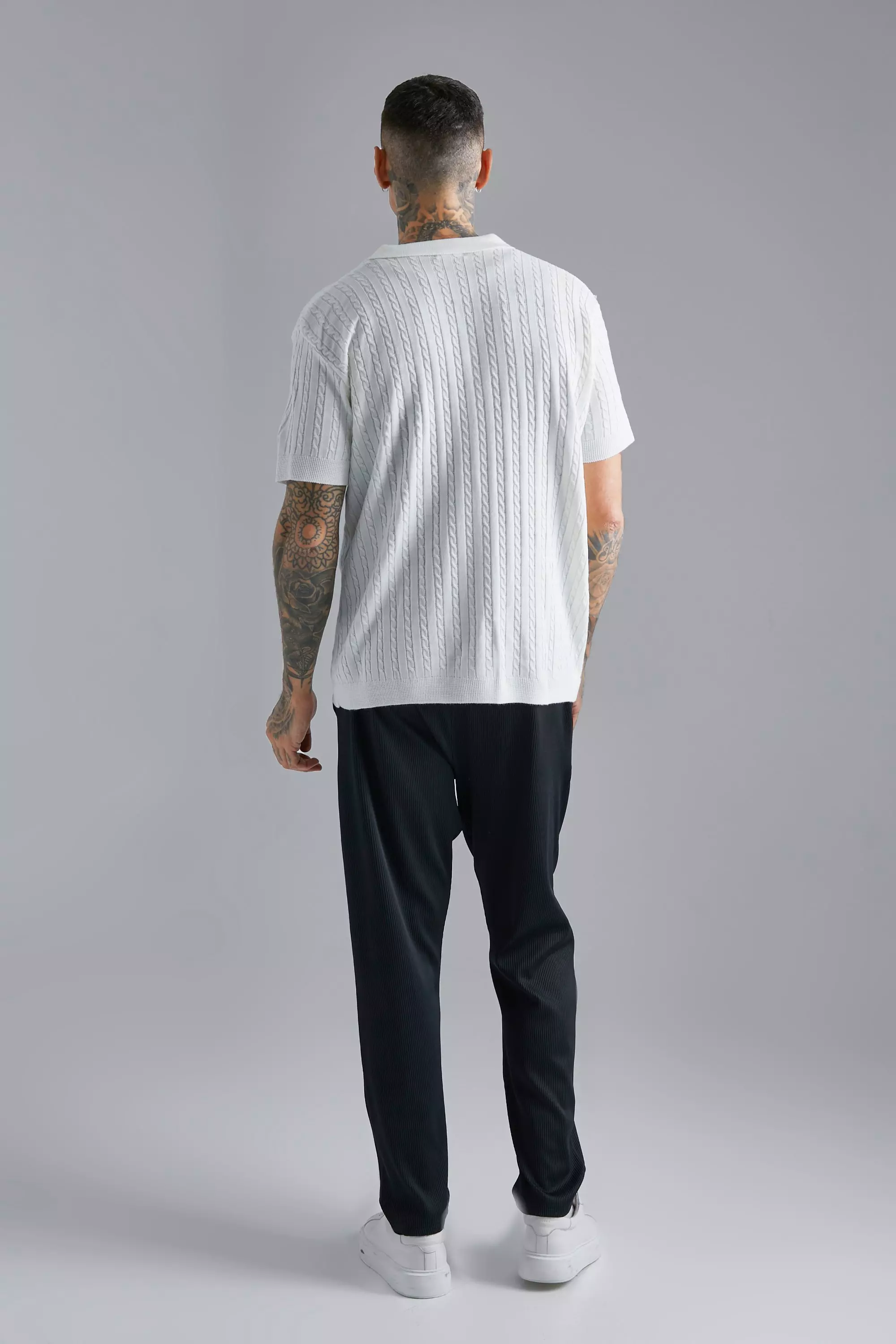 Short Sleeve Revere Cable Knit Shirt