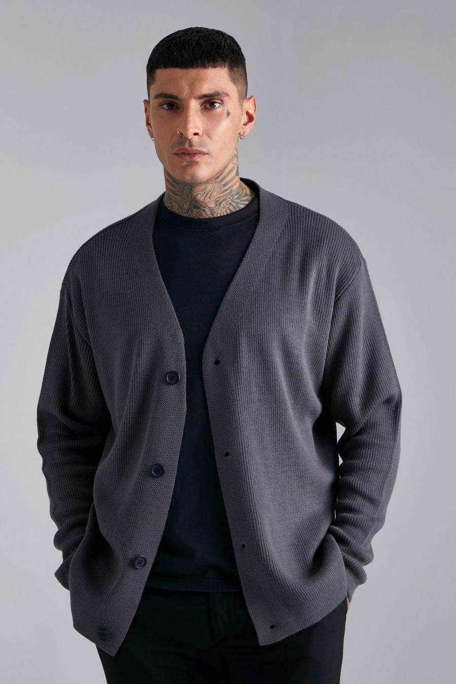 Slate grey Knitted Pleated Relaxed Cardigan  image number 1