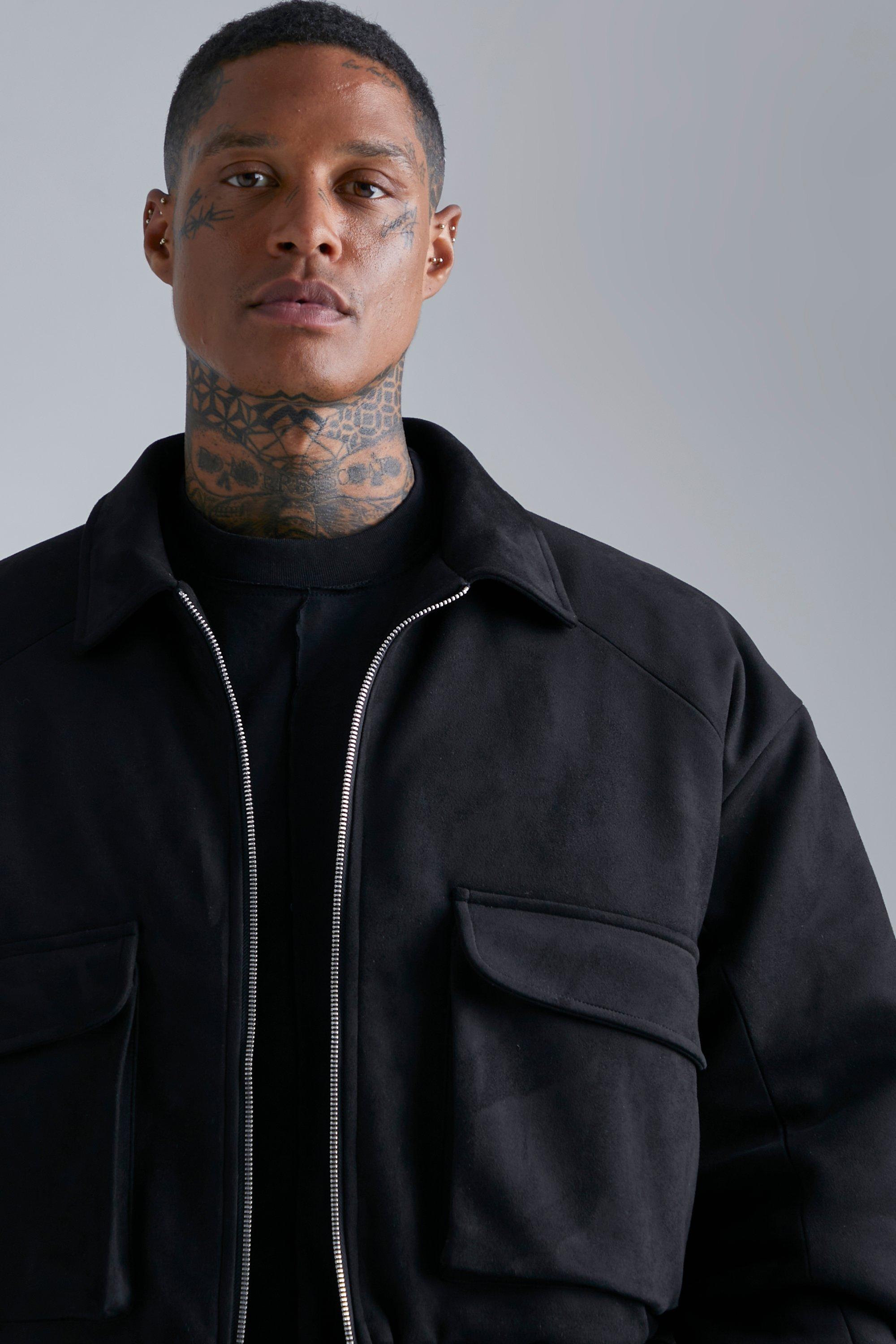 Mens Suede Bomber Jacket Black Shop 