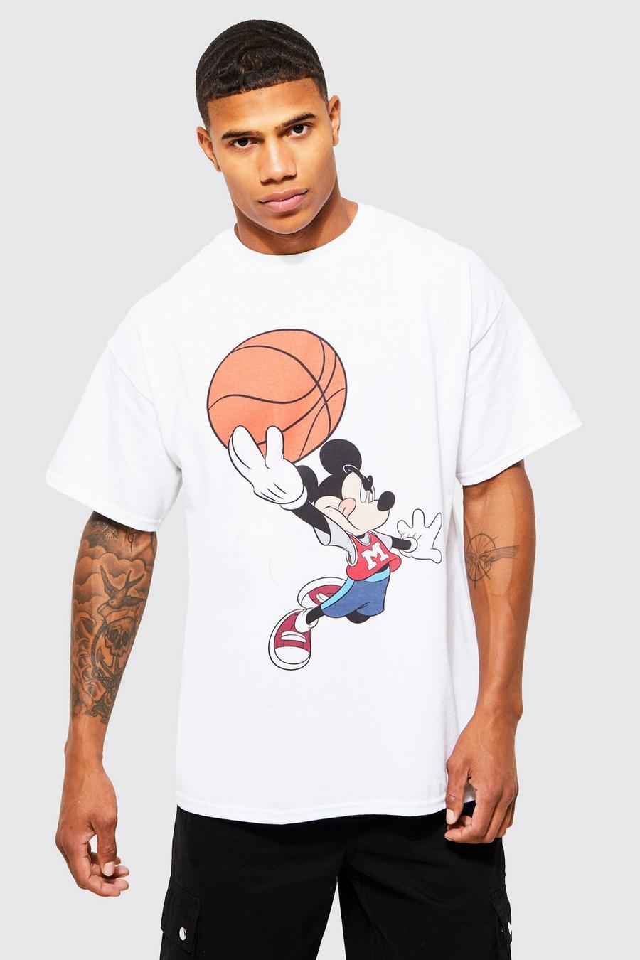 White Oversized Mickey Basketball License T-shirt image number 1