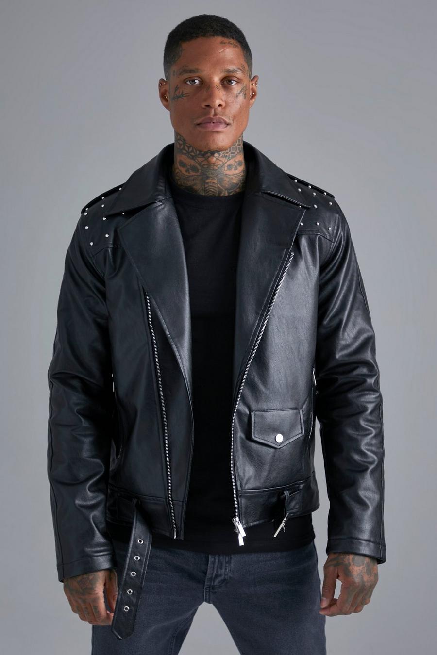 Black Studded Pu Biker Jacket image number 1