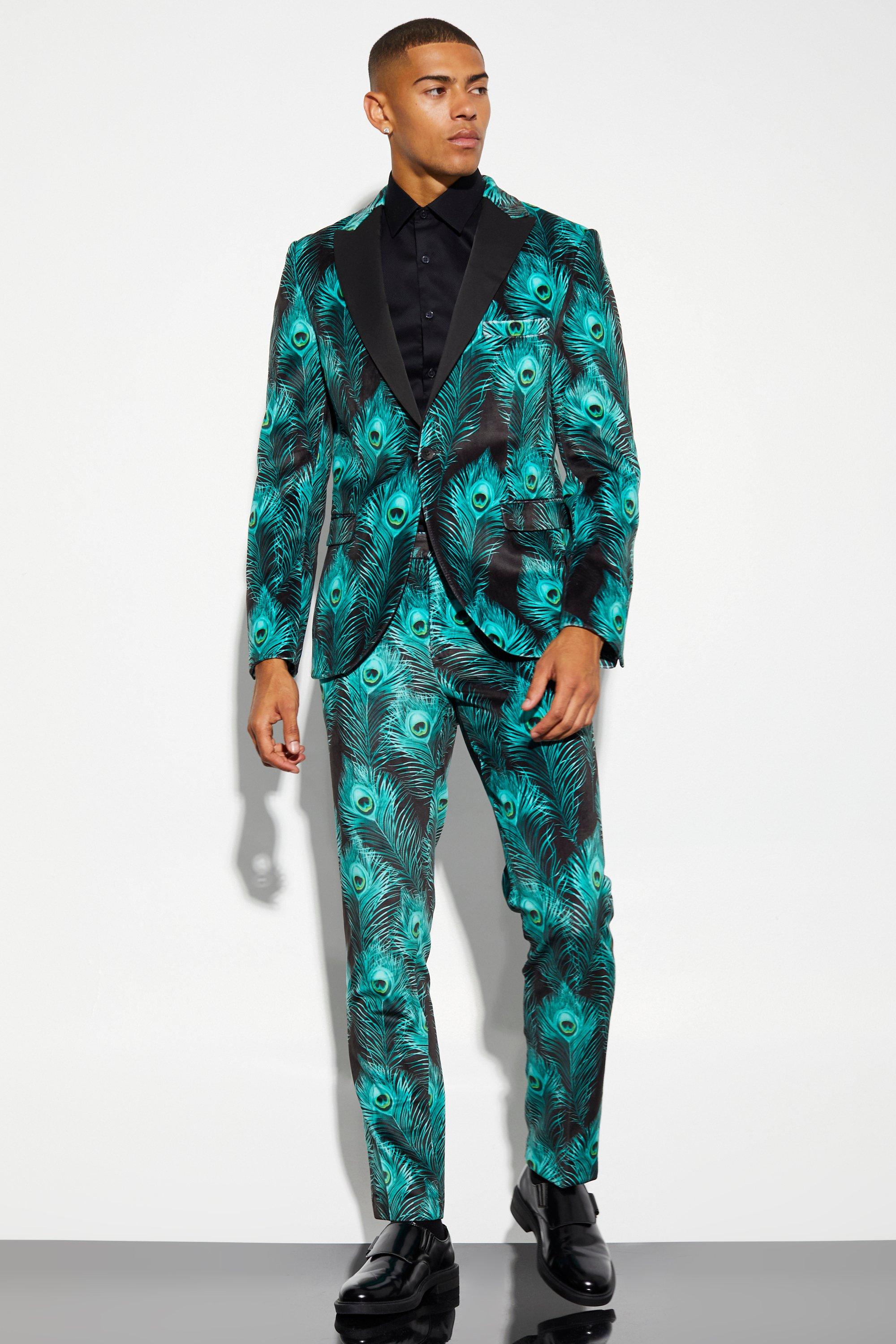 Slim Fit Printed Velour Suit Jacket