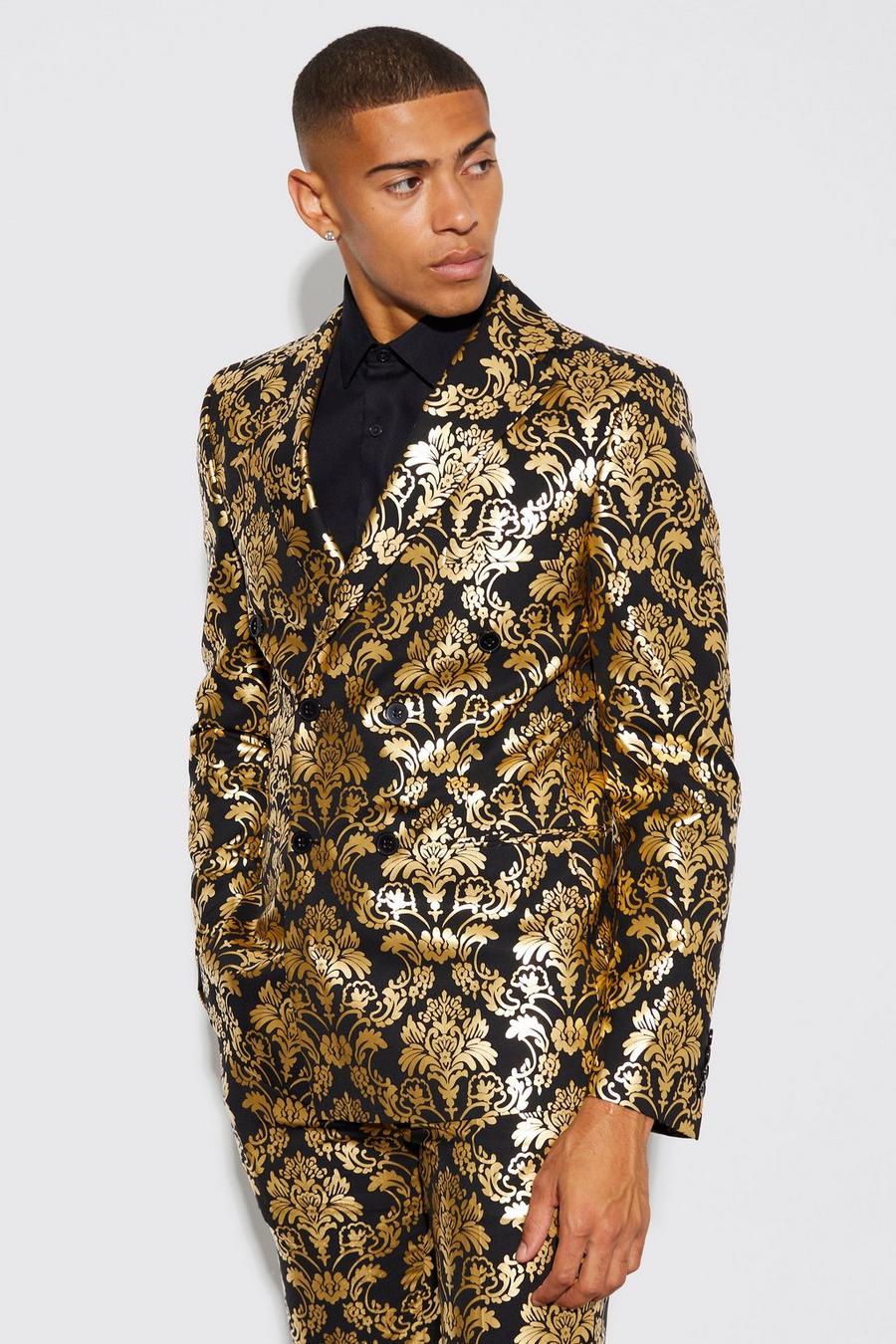 Gold Slim Double Breasted Baroque Suit Jacket image number 1