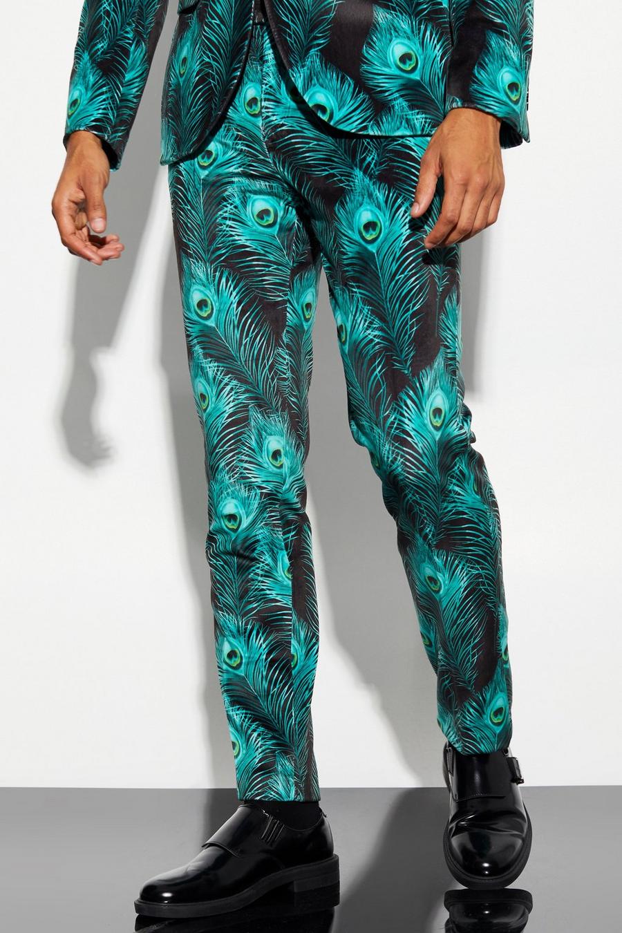 Green Slim Fit Printed Velour Suit Trouser image number 1