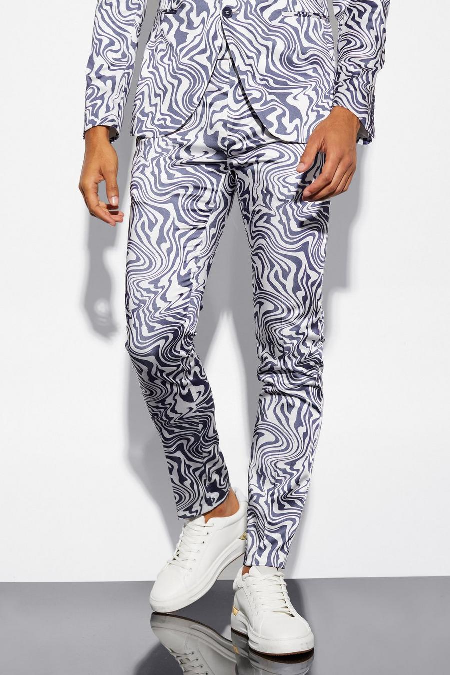 Silver Skinny Marble Print Suit ruffled Trousers