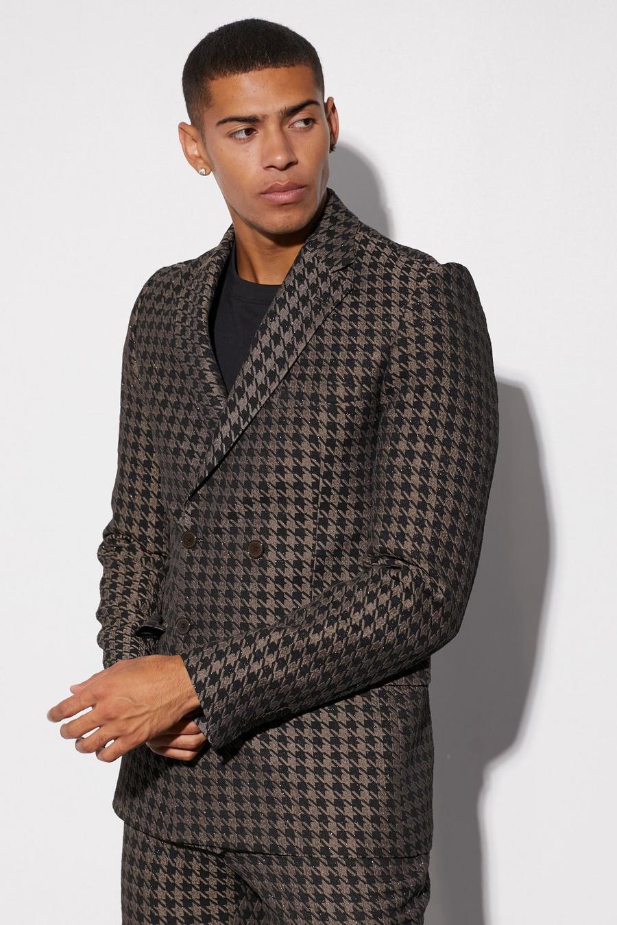Men's Skinny Double Breasted Dogtooth Suit Jacket | Boohoo UK