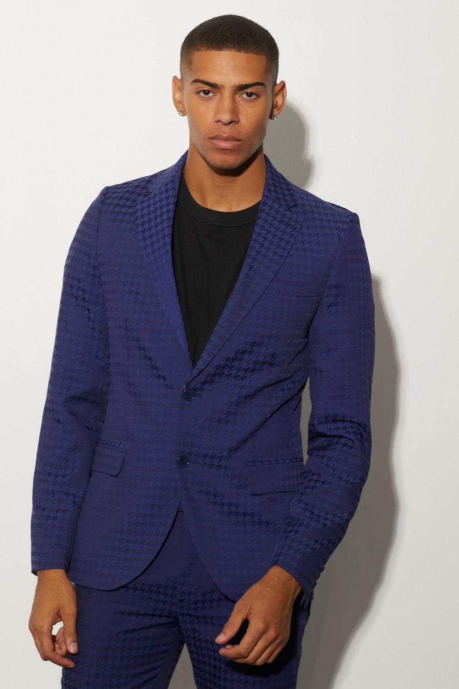 Purple Skinny Fit Monochrome Houndstooth Colbert image number 1