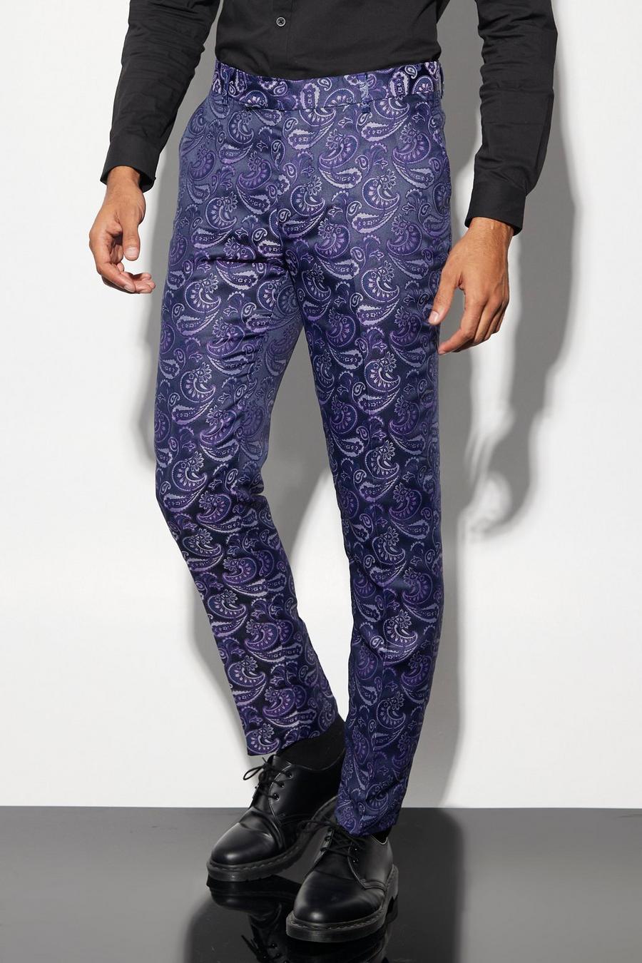 Navy Slim Paisley Jacquard Suit Trouser