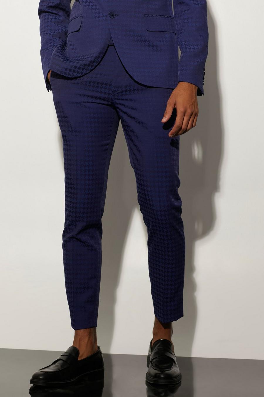 סגול viola מכנסי חליפה קרופ סקיני עם הדפס משבצות משוננות בשני צבעים