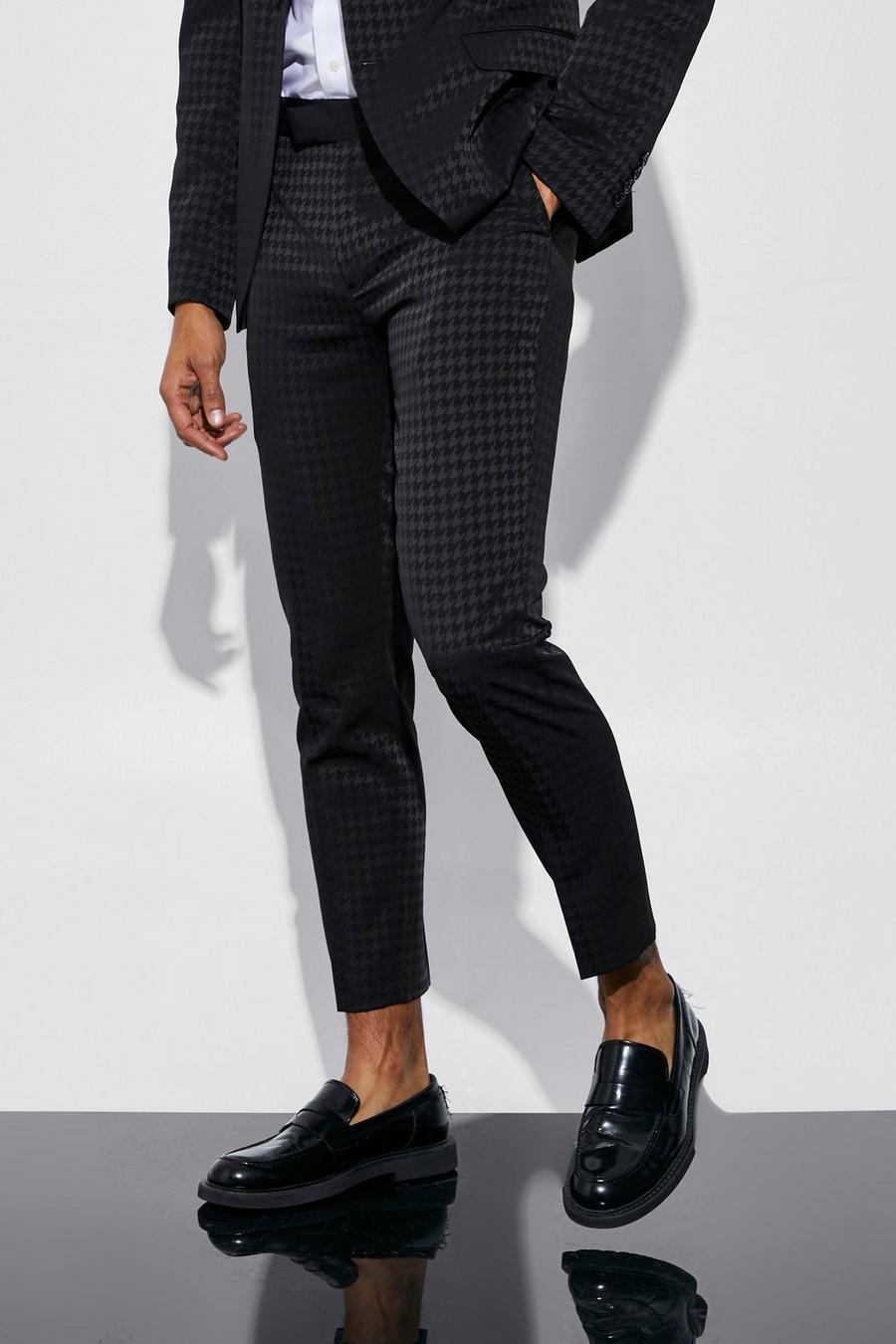 Black Skinny Tonal Houndstooth Crop Suit Trouser image number 1