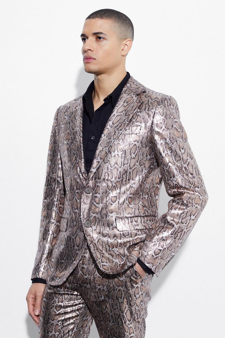 Gold Slim Snake Sequin Suit Jacket image number 1