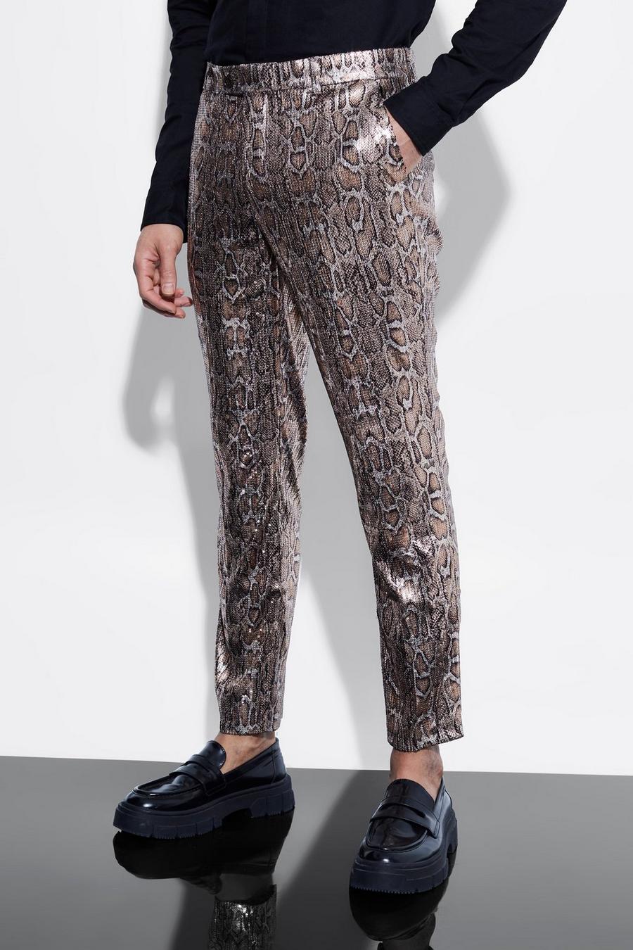 Gold Slim Snake Sequin Suit Trousers image number 1