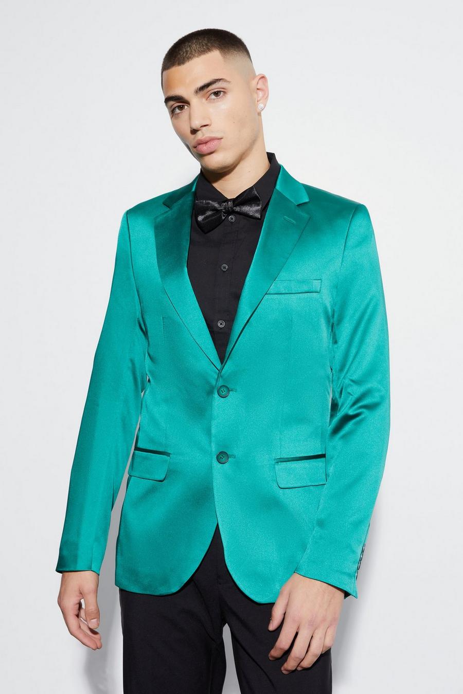 Forest green Skinny Fit Satin Suit Jacket