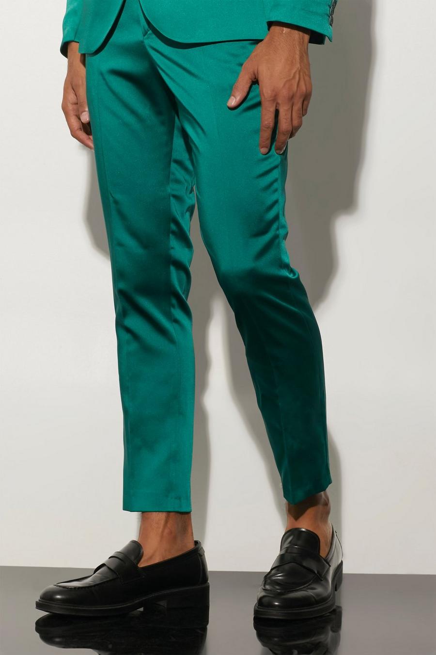 Forest Skinny Fit Satin Crop Suit Trousers image number 1