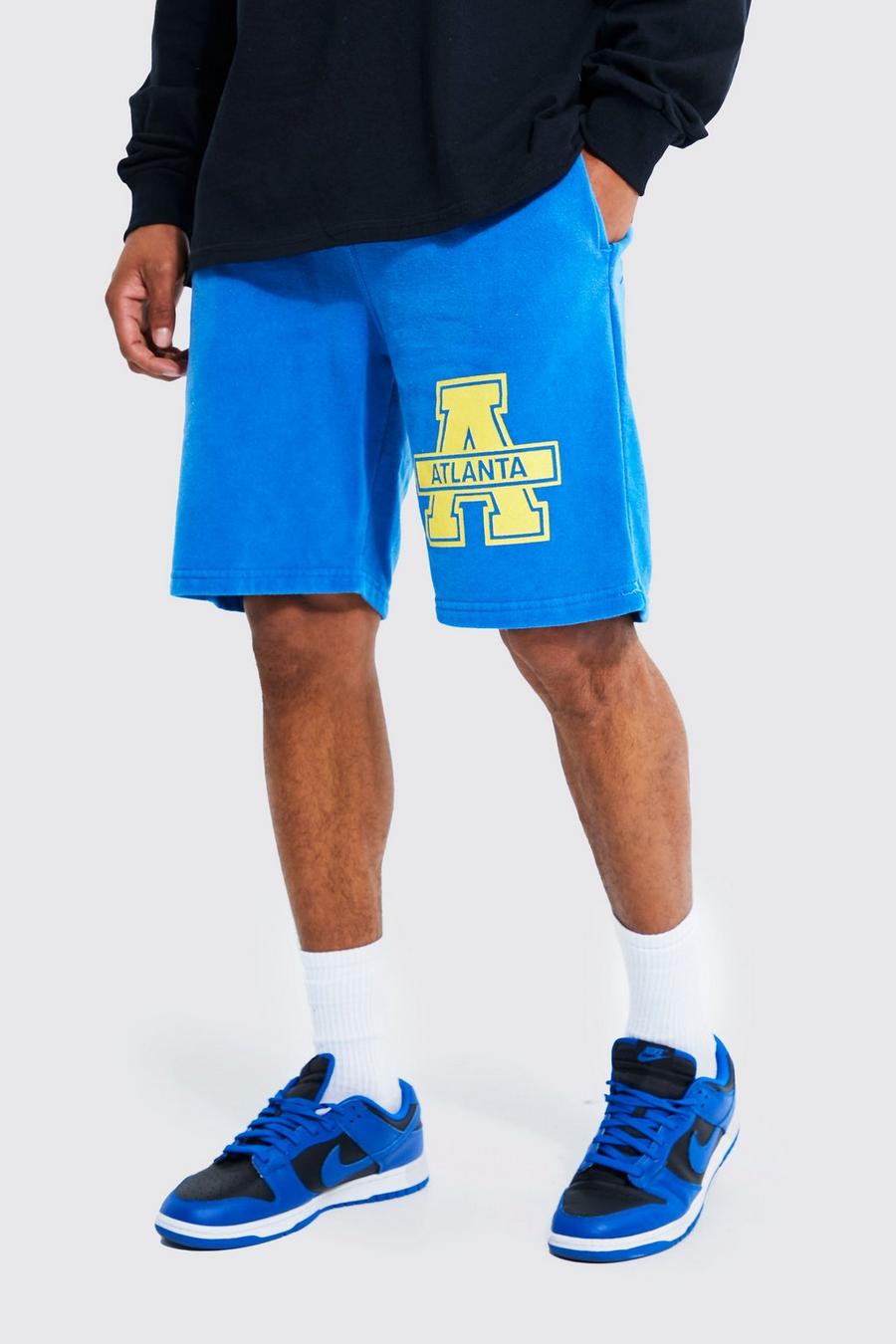 Cobalt blue Slim Fit Overdyed Graphic Jersey Shorts