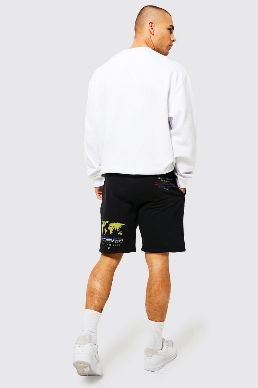 Pantalón corto holgado de tela jersey con estampado gráfico de mapa, Black image number 1