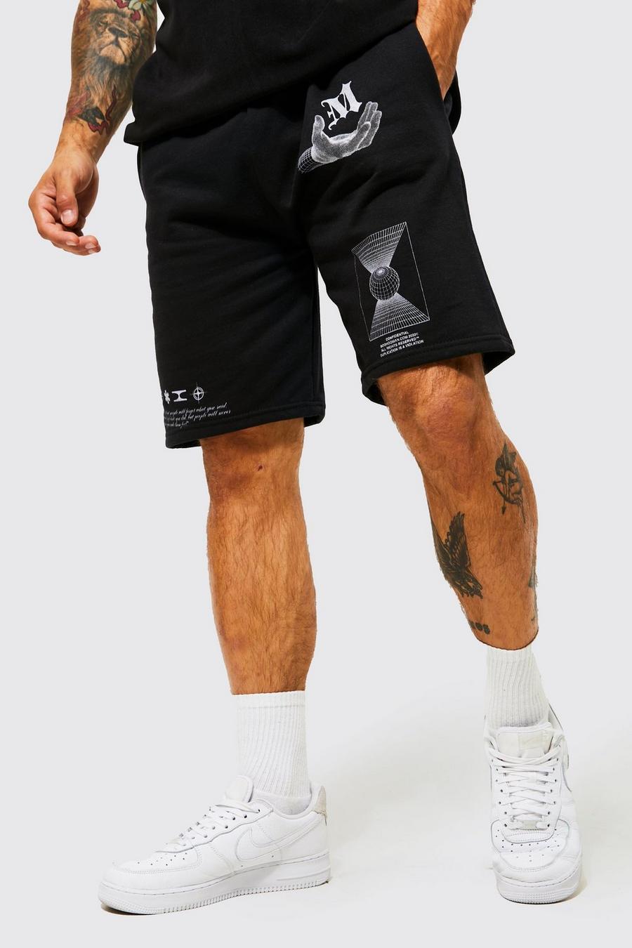 Black Baggy Jersey Shorts Met Print image number 1