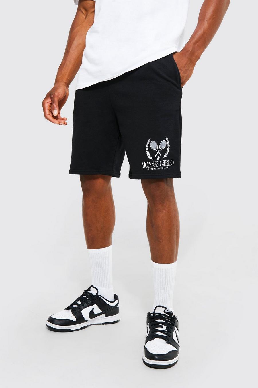 Black Slim Fit Monte Carlo Graphic Jersey Shorts image number 1