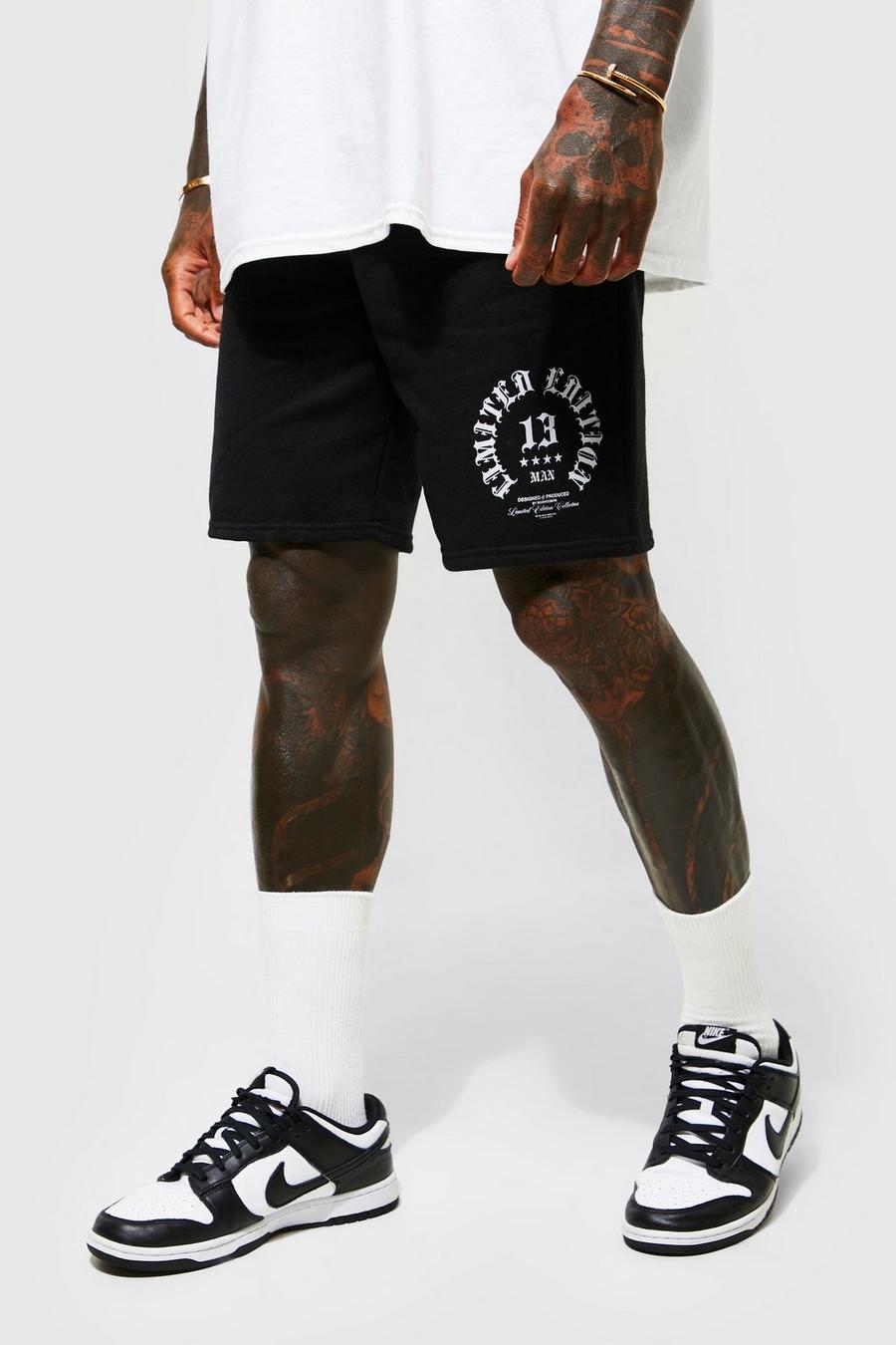 Black Slim Fit Ltd Edition Graphic Jersey Shorts image number 1