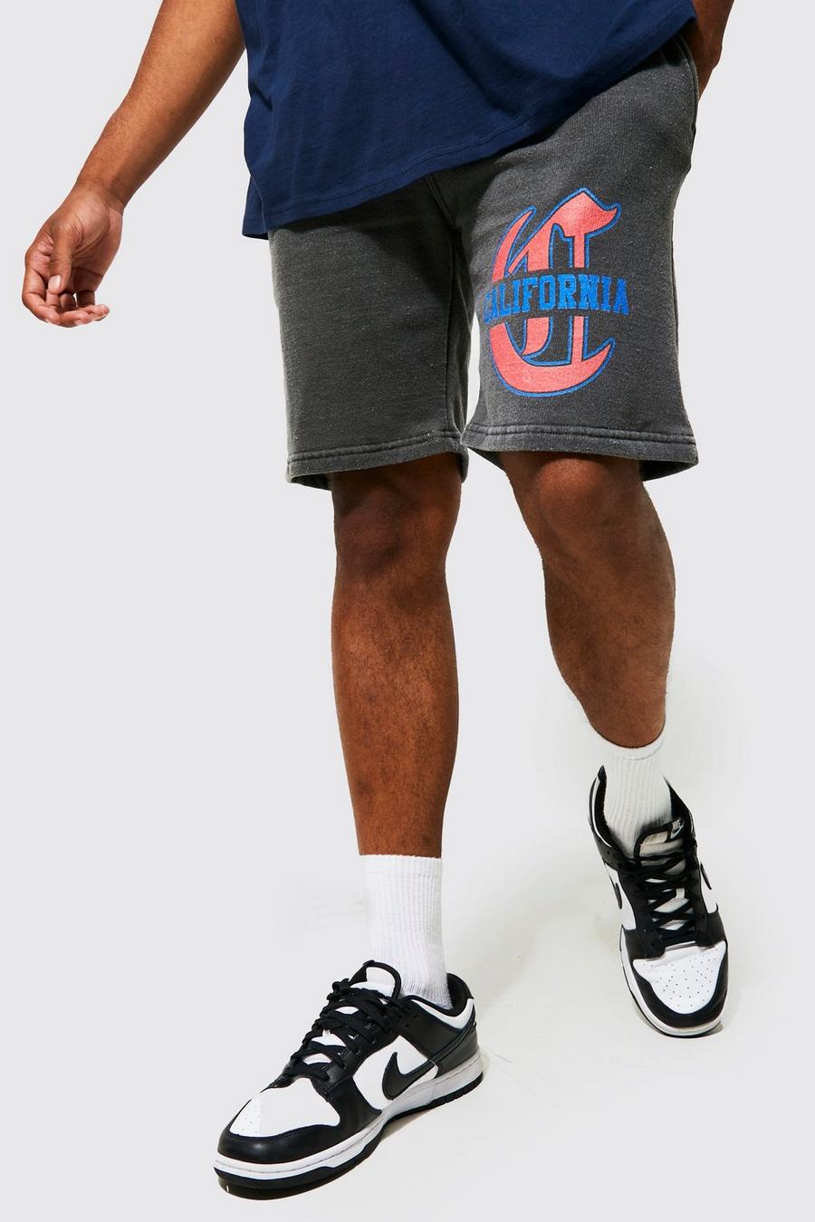 Charcoal Slim Fit Ovedyed Graphic Jersey Shorts image number 1