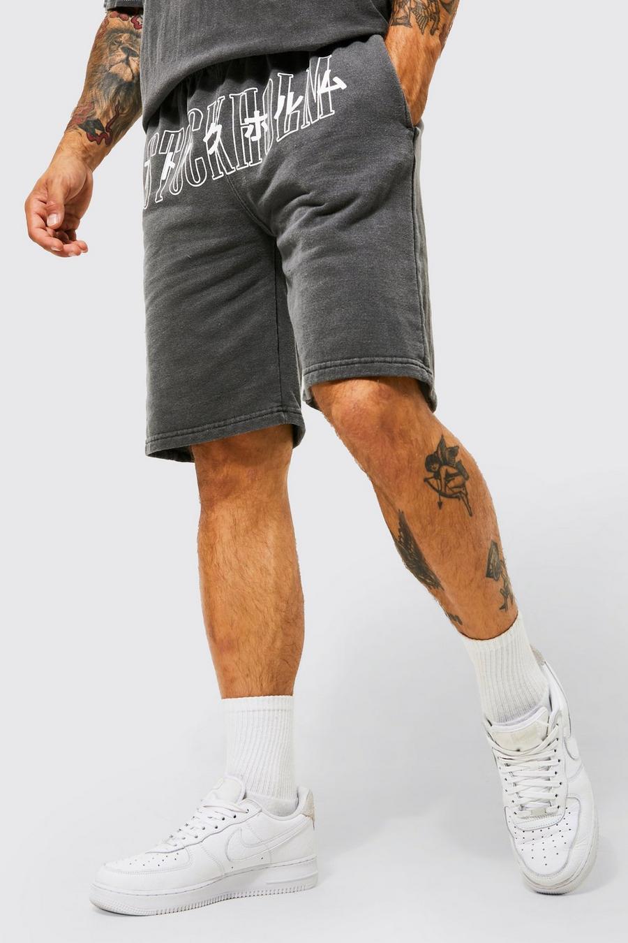 Grey marl Slim Fit Overdyed Graphic Jersey Shorts image number 1