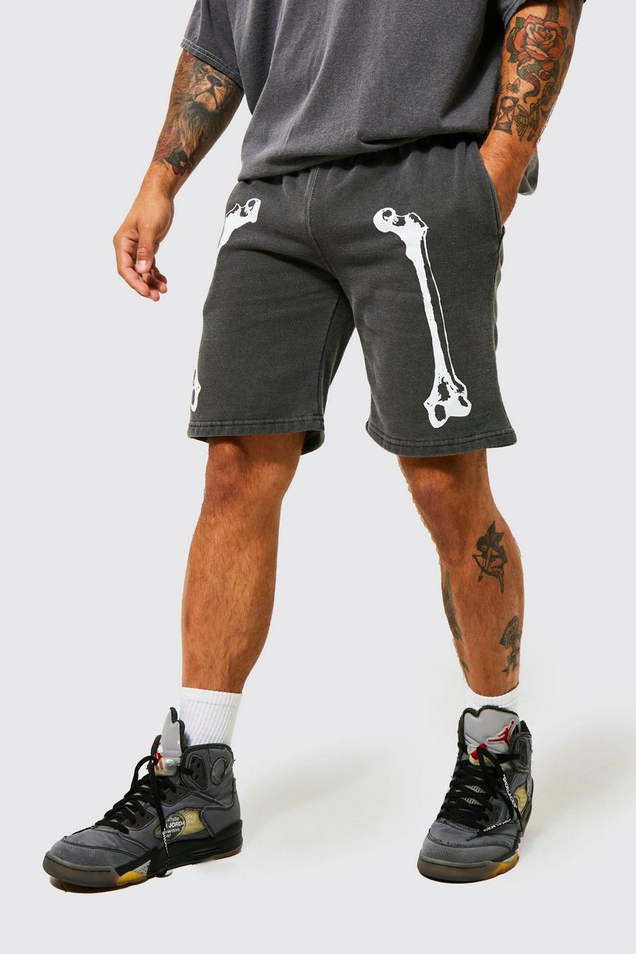 Charcoal Slim Fit Overdyed Graphic Jersey Shorts image number 1
