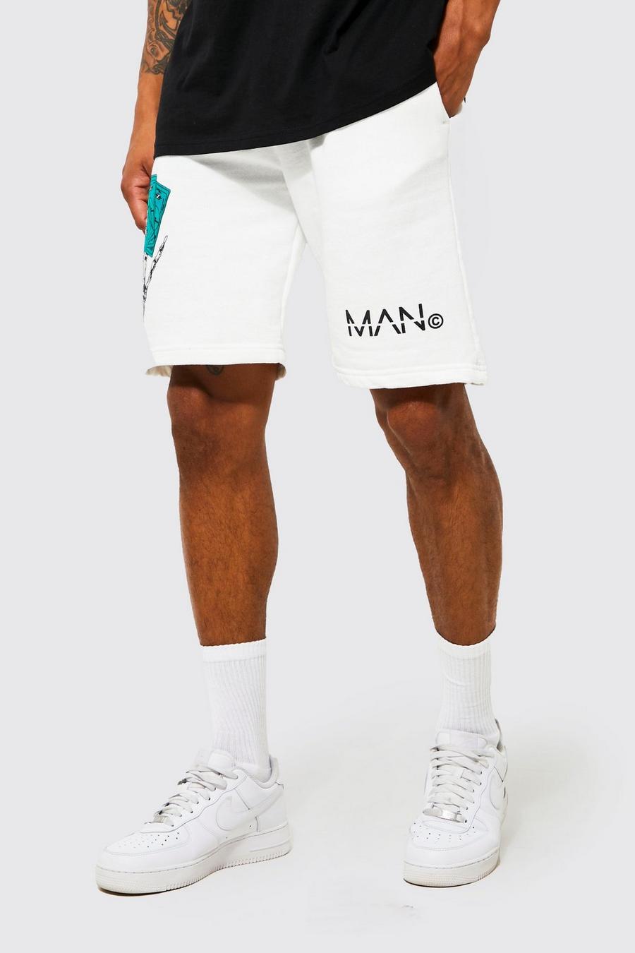 White Slim Fit Skeleton Graphic Jersey Shorts