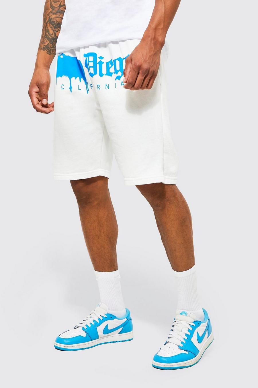 White Slim Fit San Diego Graphic Jersey Shorts image number 1