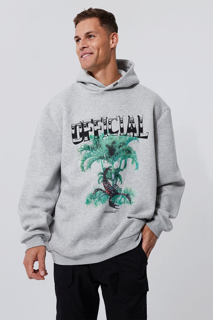Tall Oversize Hoodie mit Official Print, Grey marl image number 1