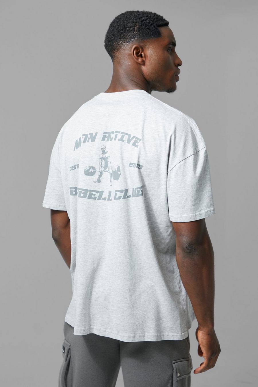 Grey marl grau Man Active Gym Oversized Barbell Club T-shirt