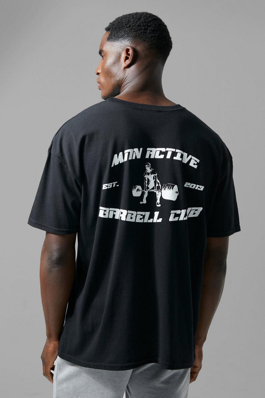 Black svart Man Active Gym Oversized Barbell Club T-shirt image number 1