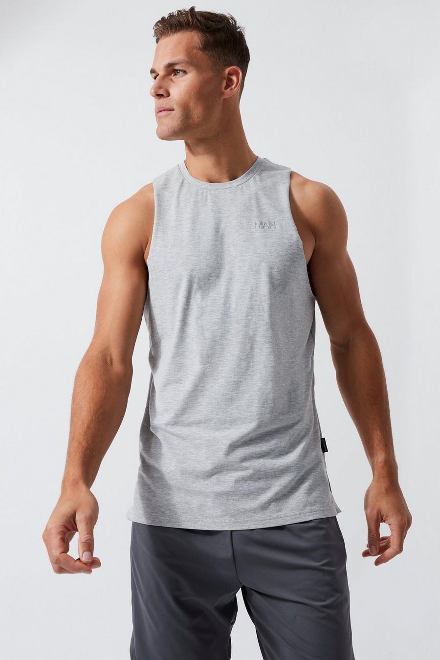 Grey marl Tall Man Active Gym Tank With Woven Tab image number 1
