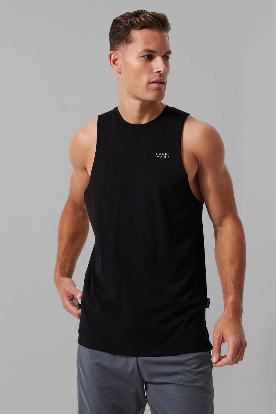 Black Tall Man Active Gym Tank With Woven Tab image number 1