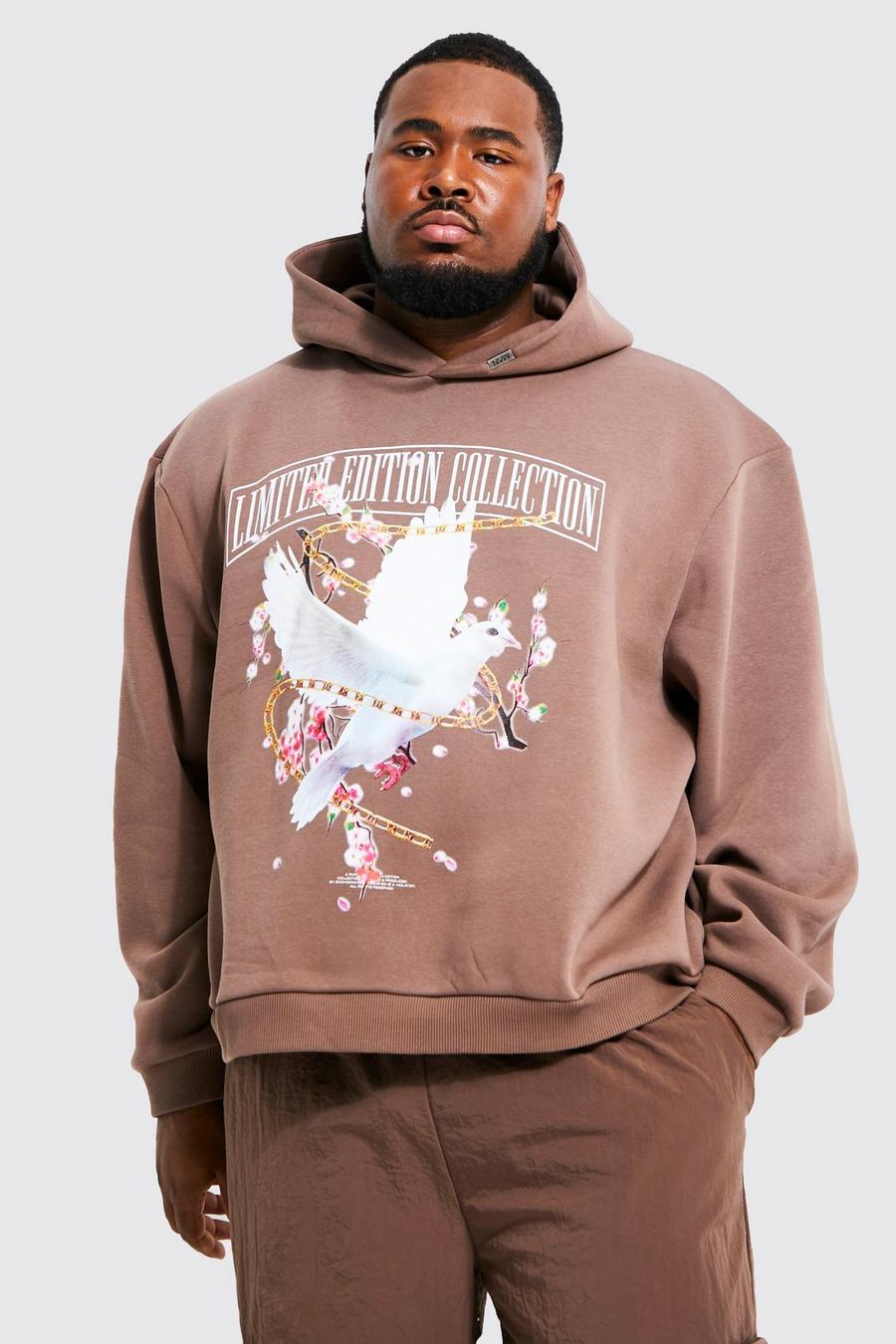 Chocolate Plus Oversized Boxy Dove Graphic Hoodie image number 1