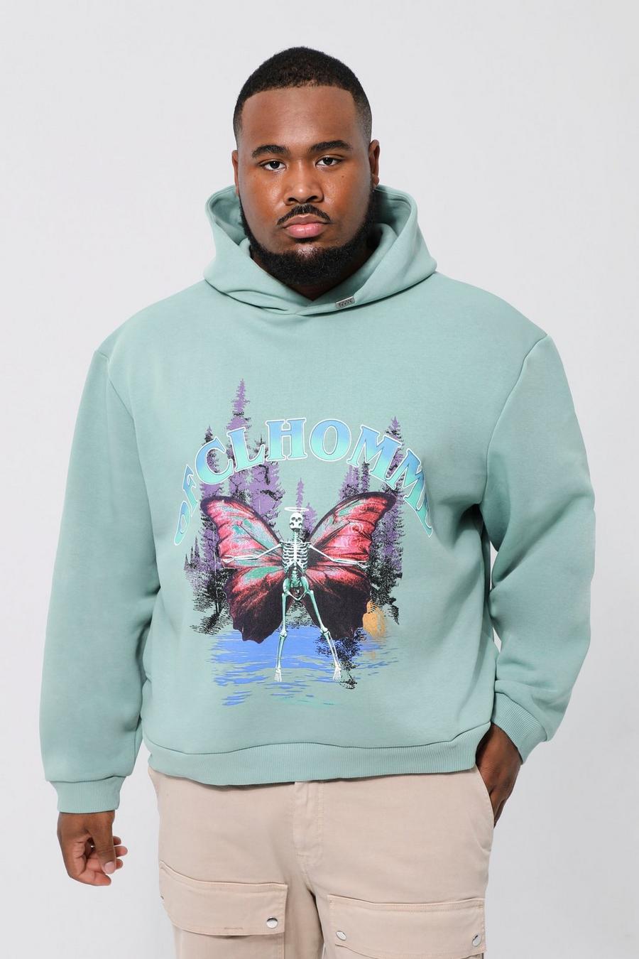 Mint Plus Oversized Boxy Butterfly Graphic Hoodie image number 1