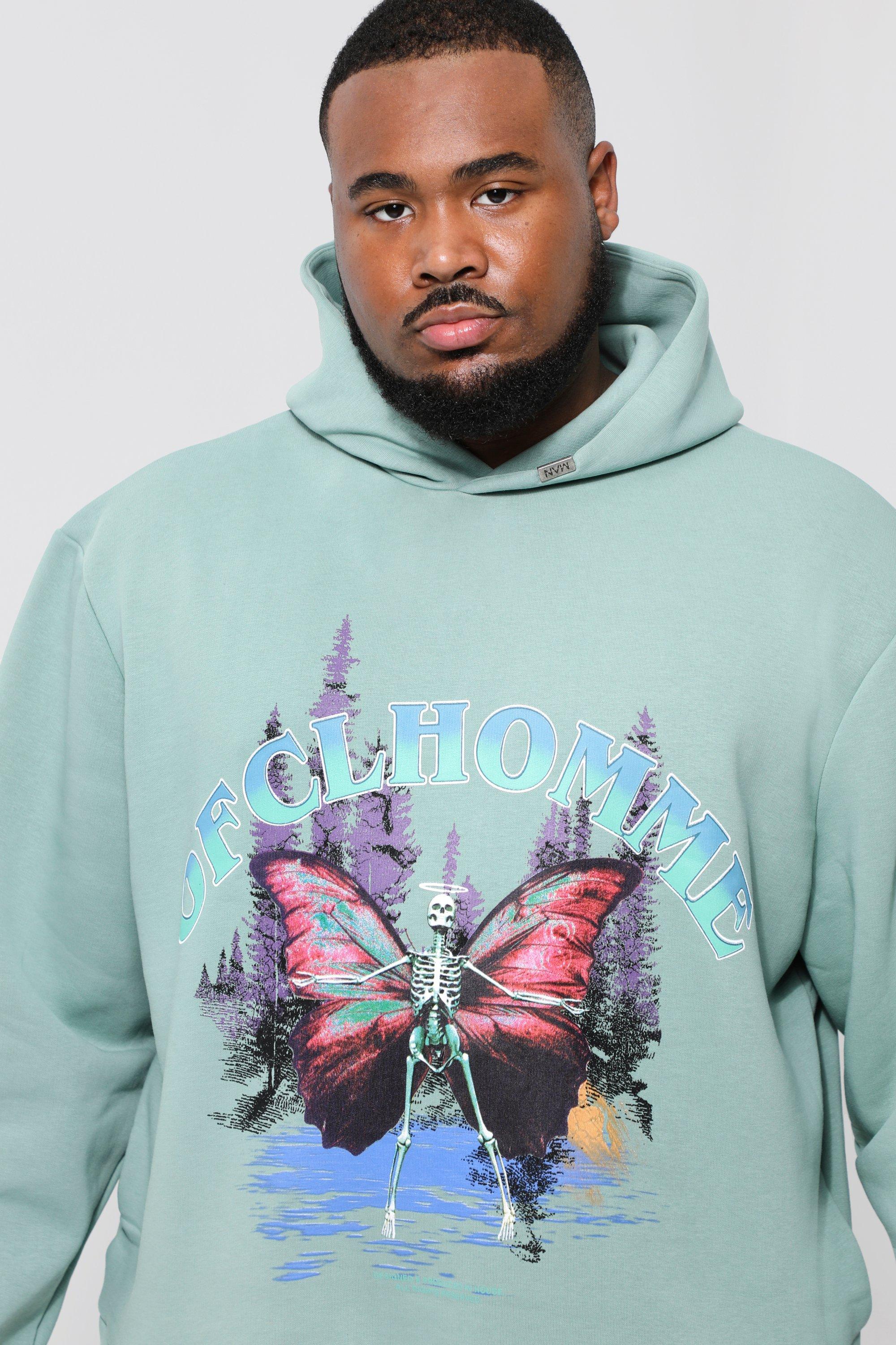 Plus Oversized Boxy Butterfly Graphic Hoodie